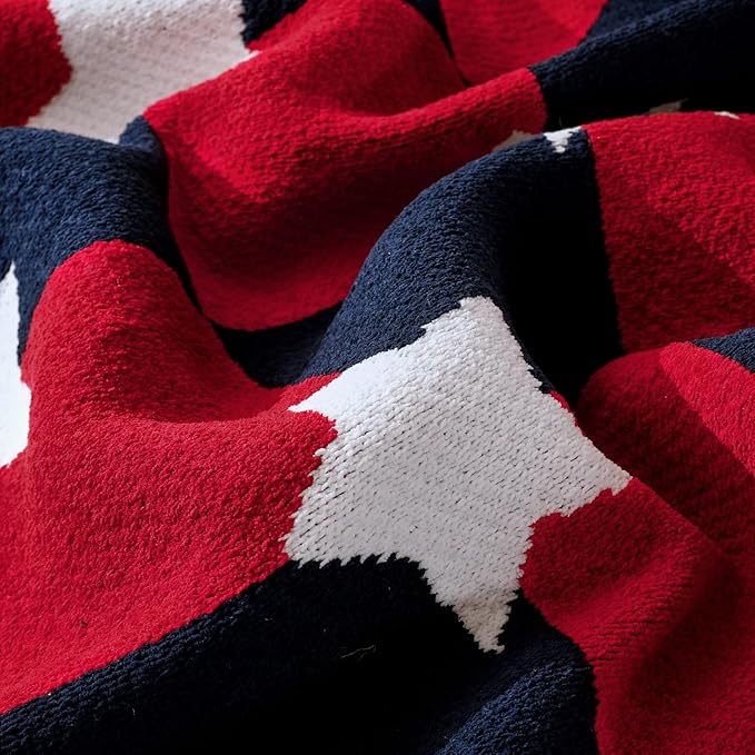 Amélie Home Patriotic Ultra Soft Knit Chenille Throw Blanket - Red White Blue Stars American Flag Pattern Cozy Blankets for Couch, 4th of July Memorial Independence Day Gifts, 50"x60", Red&Blue