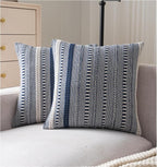 Boho Throw Pillow Covers 18x18 Inch Set of 2, Farmhouse Decorative Couch Pillow Cases, Navy Blue Accent Pillows of Bed, Sofa Bedroom Living Room Home Decor Cushion Cover