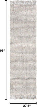 SAFAVIEH Natural Fiber Collection Runner Rug - 2'3" x 8', Silver & Natural, Handmade Woven Fringe Jute, Ideal for High Traffic Areas in Living Room, Bedroom (NF826G)