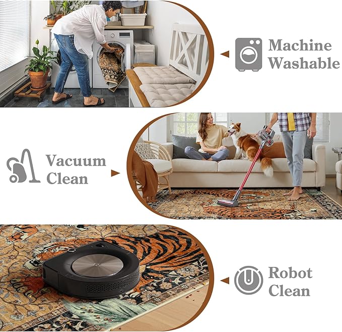 Moynesa Tiger Washable Rugs, 3x5 Entry Area Rugs, Non Slip Vintage Soft Living Room Carpet, Boho Low Pile Stain Resistant Indoor Throw Mat for Kitchen Bedroom Entrance, Camel