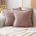 MIULEE Blush Pink Corduroy Decorative Euro Sham Pillow Covers 24x24 Inch with Splicing Set of 2 Soft Boho Pillow Covers Broadside Textured Pillowcases for Couch Bed Livingroom