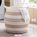 KAKAMAY Woven Baskets for Storage(17"x17"),Large Cotton Rope Woven Baby Laundry Hamper,Collapsible Laundry Basket, Blanket Basket for Organizing Living Room,Nursery,Pillows,Toy Chest(Rose)