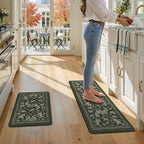 LEEVAN Anti Fatigue Mats for Kitchen Floor Non-Slip, Cushioned Kitchen Mats for Floor 2 Piece, Dark Green Memory Foam Kitchen Mat Set, Waterproof Ergonomic Standing Mat for Bar, Office,Desk, Laundry