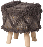 Dark Brown Handcrafted Wool & Cotton 16x16 Foot Stool - Boho Style Ottoman Foot Rest for Living Room