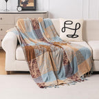 Bohemian Chenille Throw Blanket, Boho Jacquard Tassels Cover for Couch Bed, Decorative Sofa Slipcover Protector - Colorful Tribal Pattern (Vintage, 60 * 75 in)