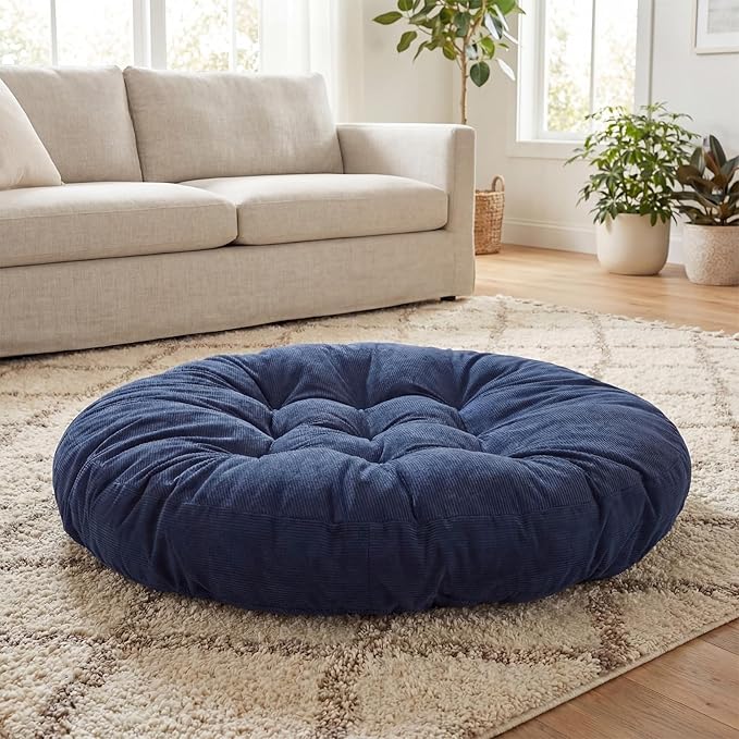 Extra Large Floor Pillow 35 Inch Round Floor Meditation Cushion Papasan Swing Cushion for Adults Oversized Playroom Pillows Big Pillow for Yoga Living Room Sofa Balcony(Dark Blue, Classic)