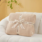Snuggle Sac Beige Bedding Blankets Queen Size 90x90 inches, Reversible Microfiber Fluffy Fuzzy Soft Throw Cozy Knit Blanket for Women Mothers Birthday Gifts
