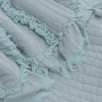 Ultra Soft Pre-Washed Warm Quilted Throw Blanket, Ruffle Fringed Blue Green Boho Decorative Throw, Stone Washed Chic Rustic Blanket for Sofa Couch Bed Chair, 50"x 60"