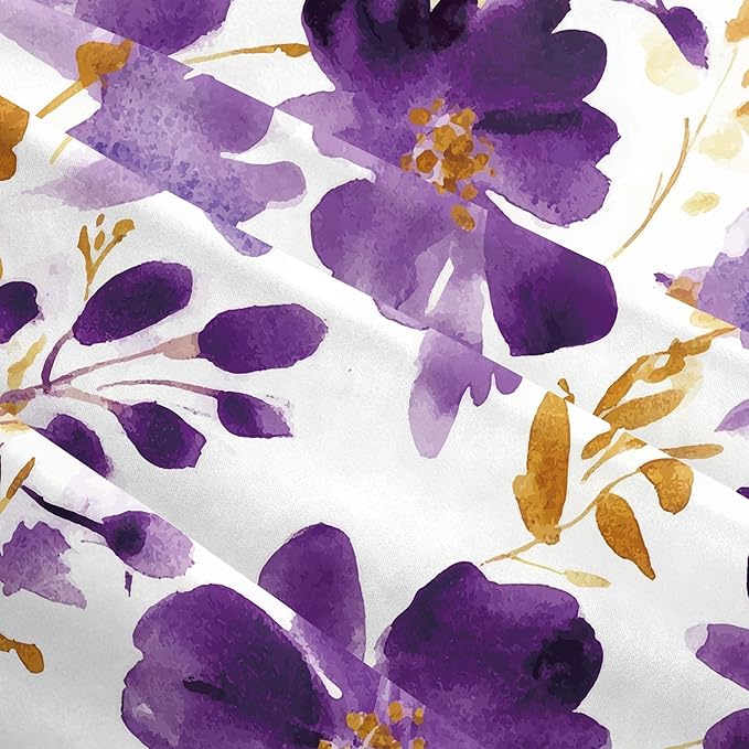 Purple Gold Watercolor Floral Throw Pillow Covers 18x18 Set of 2, Boho Gold Accent Flower Decorative Pillowcases, Spring Easter Farmhouse Cushion Covers for Couch Sofa Bedroom Living Room Home Decor