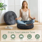 HIGOGOGO Floor Pillow Cushion for Adults, Meditation Cushion Pillow, Large Round Floor Sitting, Tufted Corduroy Cover, for Tatami Living Room or Yoga, 22x22 Inch, 2Pack, Dark Grey
