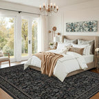 GarveeHome 8x10 Area Rugs Washable Rug for Living Room, Boho Vintage Large Area Rug for Bedroom Soft Non Slip Low Pile Indoor Stain Resistance Throw Carpet for Dining Room Office Black