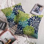 Navy Blue Green Teal Pillow Covers 20X20 Inch Set of 2, Modern Geometry Dahlia Floral Print Decorative Throw Pillow Covers Outdoor Farmhouse Cushion Case for Home Couch Sofa Bed Decoration