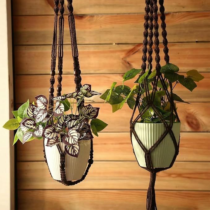 SATINIOR 12 Pcs Macrame Plant Hangers Handmade Boho Hanging Planters 12 Different Tiered Designs with 12 Hooks for Flower Pots Indoor Outdoor Decorative Wall Hanging Baskets for Home(Classic,Brown)