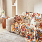 Boho Throw Blanket for Bed -90x90 Inch Spring Blanket 100% Cotton Muslin Cozy Reversible Breathable Throw All-Season for Sofa & Bedroom Quilt Floral Decor Blankets Washable