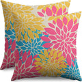Hot Pink Blue Yellow Pillow Covers 24X24 Inch Set of 2, Modern Dahlia Floral Print Summer Decorative Throw Pillow Covers Outdoor Farmhouse Cushion Case for Home Couch Sofa Bed Decoration