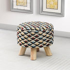Asense 11-inch Round Ottoman Footstool,Small Padded Seat with Wood Legs,Foot Rest Stool for Living Room Bedroom Couch,Multi-Color