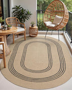 DEXI Jute Area Rug Natural Fiber 5x8 Oval, Woven Braided Durable Farmhouse Design Rugs for Living Room, Bedroom Dinning Room Office Outdoor Patio, Beige/Black