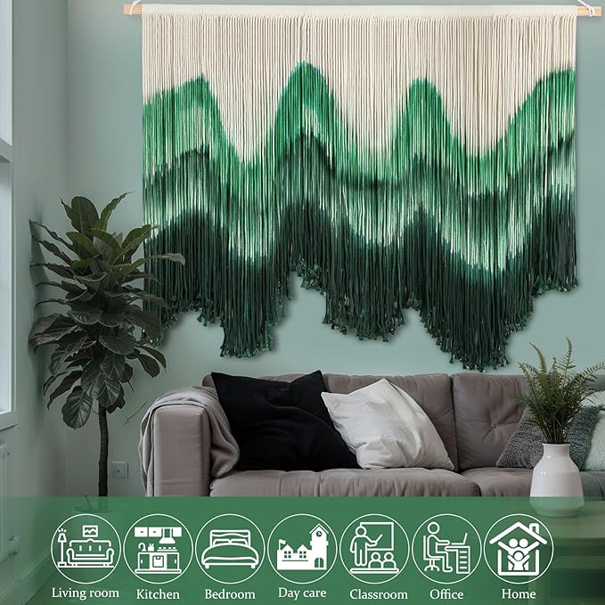 Tiamon Boho Wall Decor - 59''W x 35.4'' L Macrame Wall Hanging Dip-Dye Large Tapestry Art for Home Bathroom Farmhouse Bedroom Living Room Office Natural Modern Rustic Decoration