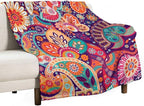 Boho Paisley Floral Throw Blanket Mandala Indian Bohemian Colorful Flowers Blanket for Sofa Bed Couch Chair Or Dorm 60"x80"