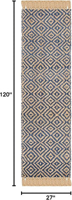 SAFAVIEH Natural Fiber Collection Runner Rug - 2'3" x 10', Tropical Blue & Natural, Handmade Boho Diamond Tassel Jute, Ideal for High Traffic Areas in Living Room, Bedroom (NF266D)