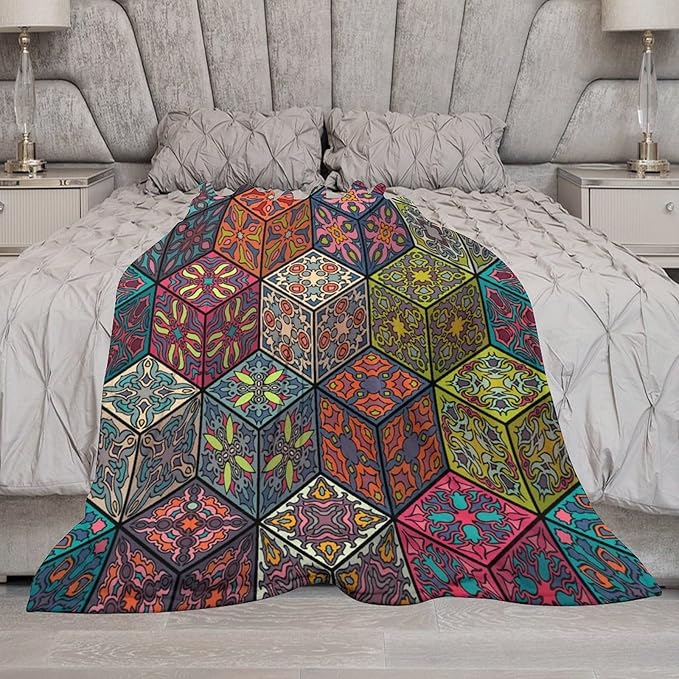 Hippie Bohemian Mandala Throw Blanket Indian Flower Floral Texture Print Blanket for Sofa Bed Couch Chair Or Dorm 30"x40"