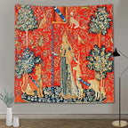 FEASRT European Medieval Royal Tapestry Maiden and Unicorn, 90x84 Inches Soft Flannelette, for Medieval Art Collection of Decorative Wall Art