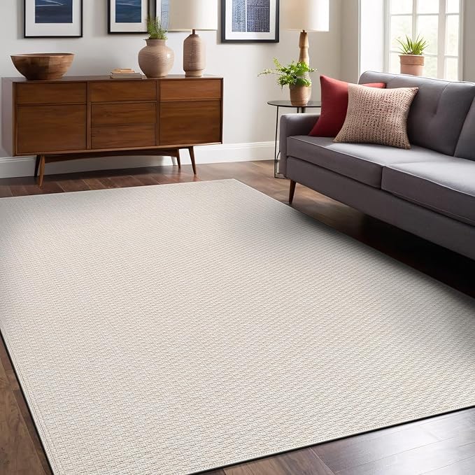 Easy Jute Rugs 9x12 White Color Living Room Indoor Outdoor Area Rug for Patio Farmhouse and Kitchen Rug High Traffic Easy to Clean Washable Solid Boho Woven Design Outside Carpet (9 x 12)