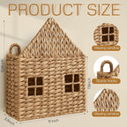 Wicker Magazine Holder Wall Basket Hanging Wall Mount Mail Rack Holder Storage Water Hyacinth House Shaped Woven Hanging Basket for Books & Files with Handle Home Office, 13.8 x 11 Inch
