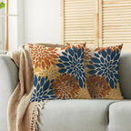 Blue Orange Yellow Pillow Covers 22X22 Inch Set of 2, Modern Dahlia Floral Print Decorative Throw Pillow Covers Outdoor Farmhouse Cushion Case for Home Couch Sofa Bed Decoration