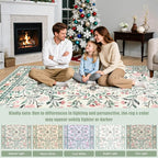 Round Area Rug for Living Room: 6 ft Floral Washable Circle Rug Soft Non-Slip Carpet Indoor Stain Resistant Low Pile Small Circular Rug for Bedroom Entryway Kitchen Nursery Home Office Green Beige