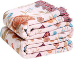 Boho Throw Blanket - 100% Cotton Ultra Soft Muslin Blanket, 50"x60" Lightweight Floral Butterfly Framhouse Bedding Spring Blanket for Bed, All Season Beige Bohemian Bedroom Home Decor Quilt