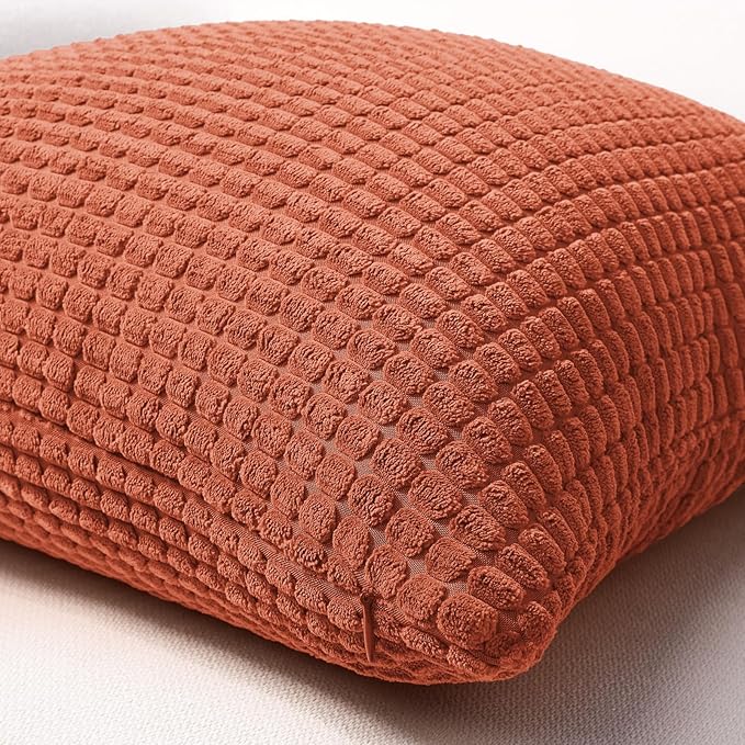 Softalker Fall Decorative Throw Pillow Covers 24 x 24 Inch, Set of 2, Thanksgiving Autumn Harvest Super Soft Corduroy Boho Striped Pillowcases for Couch Sofa Living Room Bed Home Decor, Burnt Orange