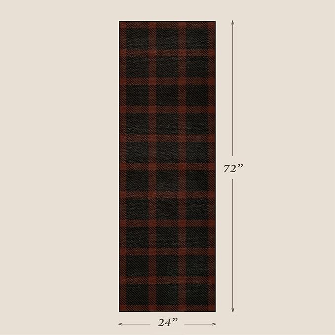 2x6 Front Door Runner for Indoor Entryway - Retro Buffalo Plaid Front Door Mat Indoor Entrance, Non Slip Washable Rug for Kitchen, Bedroom, Washable Easy Jute Red and Black Fall & Holiday Decor