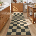 Lessymo Checkered Easy Jute 2x6 Rug, Kitchen Runner Rug Non Slip Washable Entryway Bathroom Rug, Farmhouse Black Indoor Outdoor Carpets for Bedroom Hallway Porch, Diamond Black/Beige