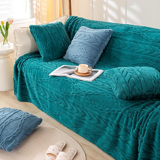 YUSOKI Sherpa Large Throw Blanket Single Layer,Light Weight(1.7lb),370GMS-3D Stylish Design for Gift Home Decor (Teal,50"x65")