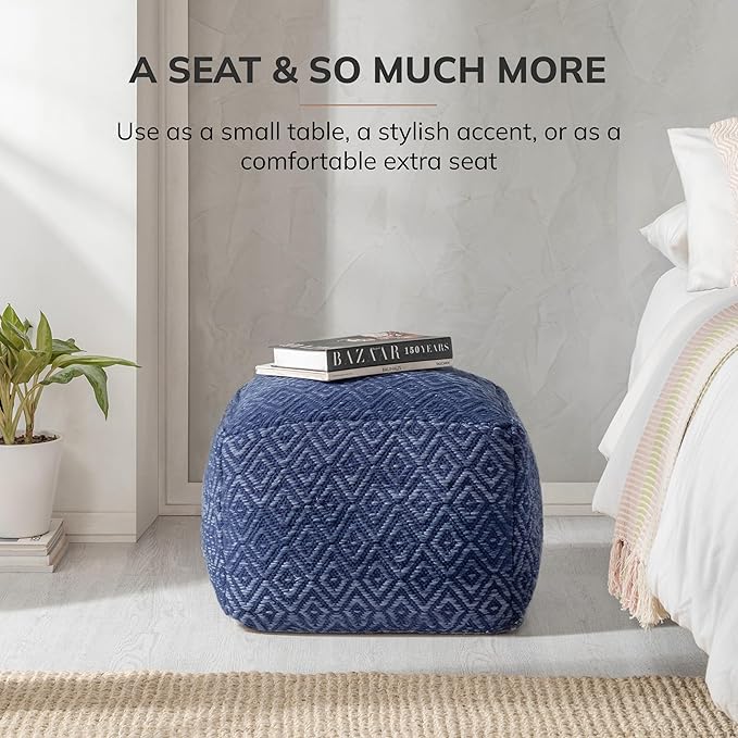 Anji Mountain Pouf Ottoman Foot Rest, Handmade Ottoman Pouf, Comfortable Foot Stool, Decorative Floor Seating for Living Room Decor, Bedroom & Home Décor Accent - Blue