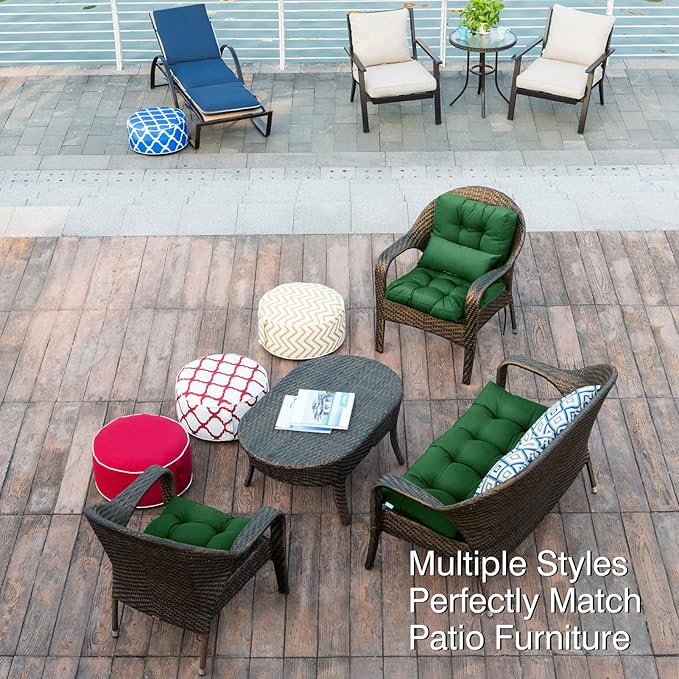 QILLOWAY Outdoor Seat/Back Chair Cushion Tufted Pillow, Spring/Summer Seasonal Replacement Cushions. (Mallard/Forest Green)