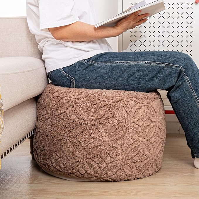 Plush Multi-Functional Ottoman Pouf – Ergonomic Ottoman Foot Rest with Space-Saving Design, Perfect Under Desks, Couches & Sofas (Coffee)
