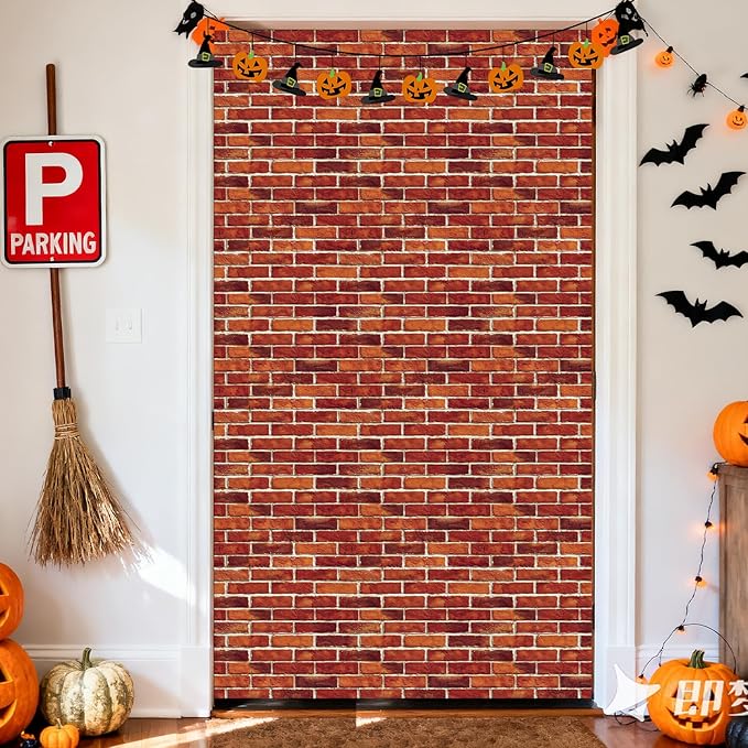 Large Brick Wall Backdrop Tapestry for Christmas, Faux Brick Backdrop Wall Covering Removable Red Tablecloth, Medieval Castle Stone Photo Scene Setter for Winter Curtains Door Decor (51" X 90")