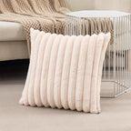 ZLINA Set of 2 Beige Faux Fur Decorative Throw Pillow Covers Fluffy Striped Pillowcase Cushion Covers 26 x 26 Inch Decor Sofa Couch Bedroom