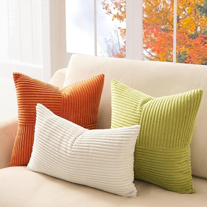 Topfinel Fall Burnt Orange Decorative Throw Pillows Covers 22x22 Inch Set of 4,Corduroy Square Pillow Case,Western Farmhouse Cushion Cover for Couch Sofa Bedroom(Terracotta,Rust,Yellow)