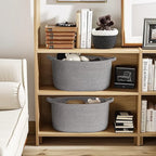Gray Storage Basket, 17"x12"x8" Woven Cotton Rope Storage Bin, Wicker Kids Dog Toy Box, Baskets for Gifts Empty, Bathroom Towel Organizer, Blanket Holder, Baby Nursery Shelf Closet Bin