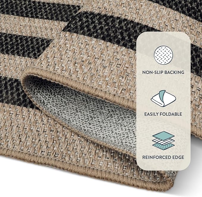 Lahome Enfys Modern Geometric Easy Jute Outdoor Rug, 3x5 Black Washable Kitchen Rugs for Bedroom Thin Non Slip Indoor Door Mat, Non Slip Farmhouse Carpet for Office Patio