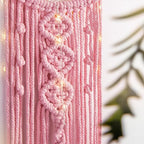 ANORYE Boho Macrame Woven Wall Hanging for Girl, Crochet Crescent Moon Star Dream Catcher with Light, Pink Cotton Handmade Bohemian Home Decor Decoration for Kids Nursery Bedroom Dorm Room