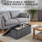 30'' Pouf Ottoman for Couch with Storage Plush Corduroy Ottoman Sectional Couch Large Foldable Gray Foot Stools for Living Room Plush Corduroy
