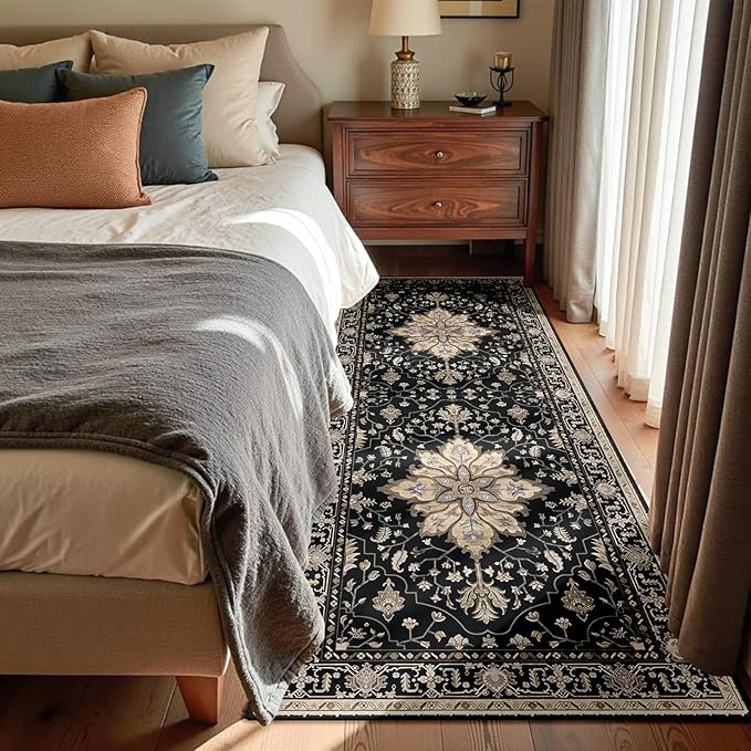 Area Rugs 3'x8' Runner Rug Non Slip Washable for Kitchen Hallway Bedroom Beside Laundry Room Bathroom Rug, Floor Carpet, Black Brown Neutral Dark Tan