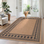 GarveeHome Easy Jute Rug 8x10 Washable Jute Rugs for Living Room, Non-Slip Outdoor Rug for Patio, Modern Indoor Solid Bordered Rugs for Dining Room Table Bedroom Patio Farmhouse, Brown