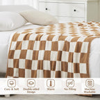 WRENSONGE Fall Checkered Throw Blanket, Burnt Orange Soft Cozy Fluffy Warm Hand Made Throw Blankets for Couch, Sofa, Chair, Bed, Camping, Picnic, Travel Lightweight Bed Blanket - 50"*70"