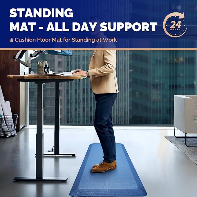 FEATOL Anti Fatigue Mat for Standing, 9/10 Extra Thick Ergonomic Standing Desk Mat, Comfort & Durable Memory Foam Standing Mat at Home,Office All Day (20" x 59", Blue, 1PC)