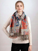Achillea Reversible Paisley Pashmina Rave Scarf – Exotic Indian Shawls and Wraps for Evening Dresses, Festivals, All Seasons